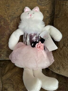 White Plush Kitty Doll in Pink Sequin Dress